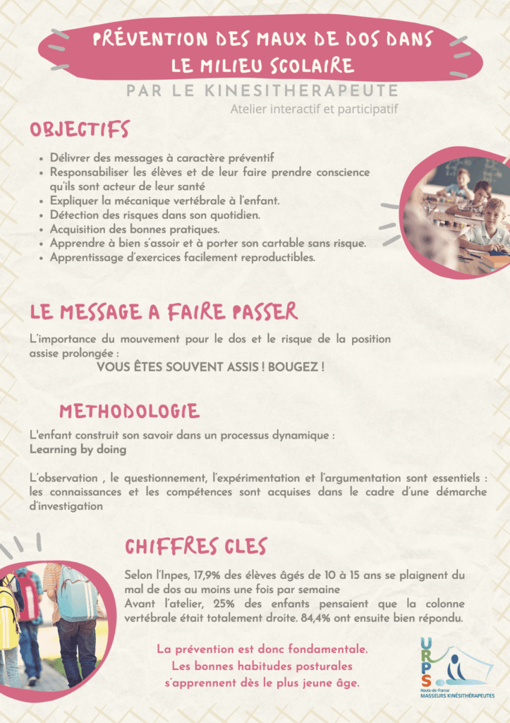 Affiche prévention des maux de dos dans le milieu scolaire