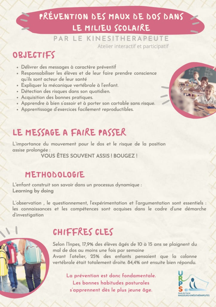 Affiche prévention des maux de dos dans le milieu scolaire